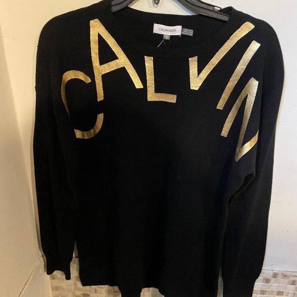 Black and gold Calvin long sleeve top (sz M) - Picture 1 of 5